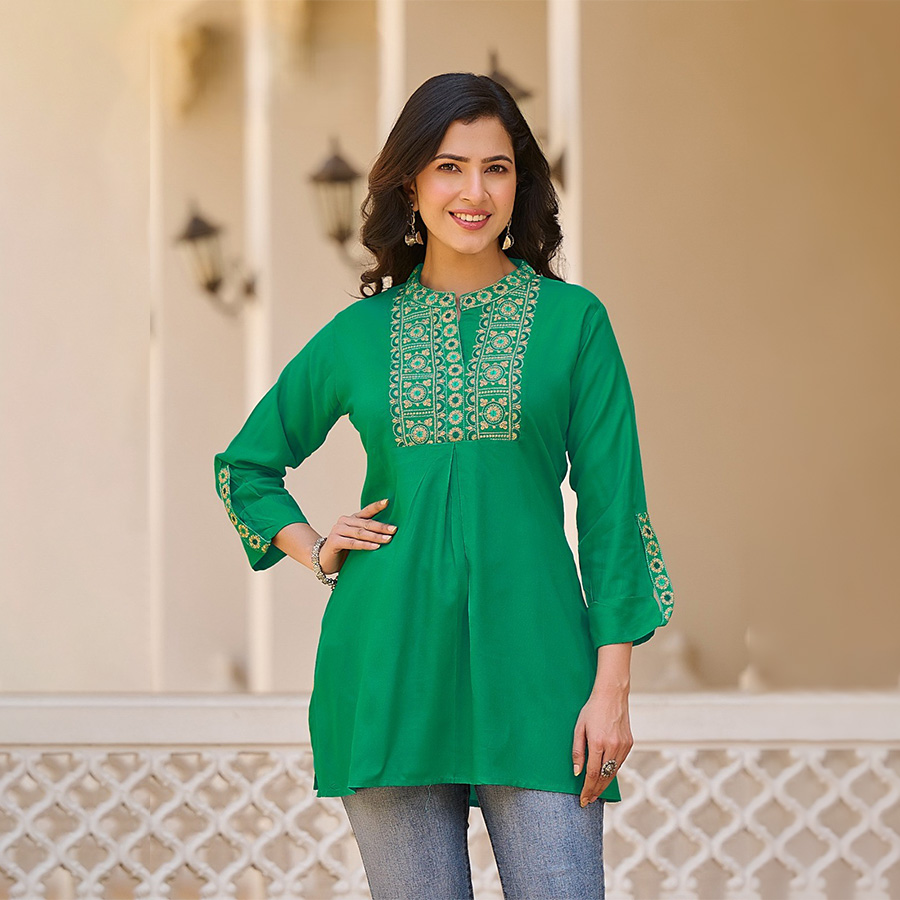 Green Rayon Casual Kurtis